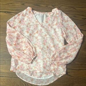 Floral V-Neck Blouse - Pink and Orange